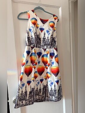 White Midi Dress with Colorful Hot Air Balloon Print